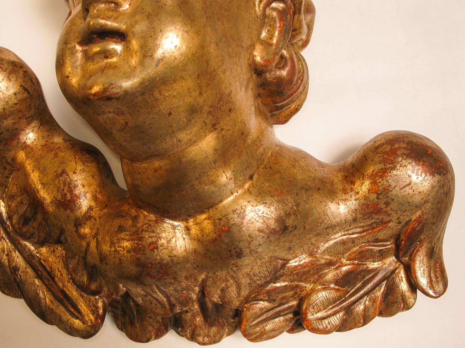 Baroque Gilded Carved Wood Angels Sculptures from Venise For Sale