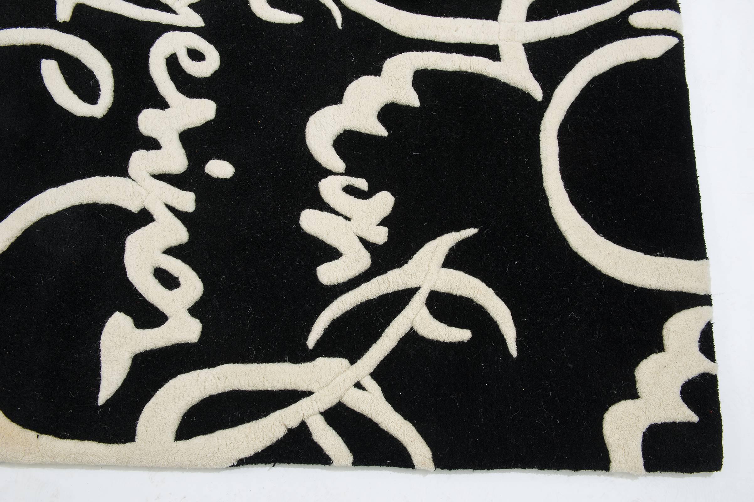 Portuguese Modern  Black and White Spanish  Carpet -FINAL CLEARANCE SALE For Sale