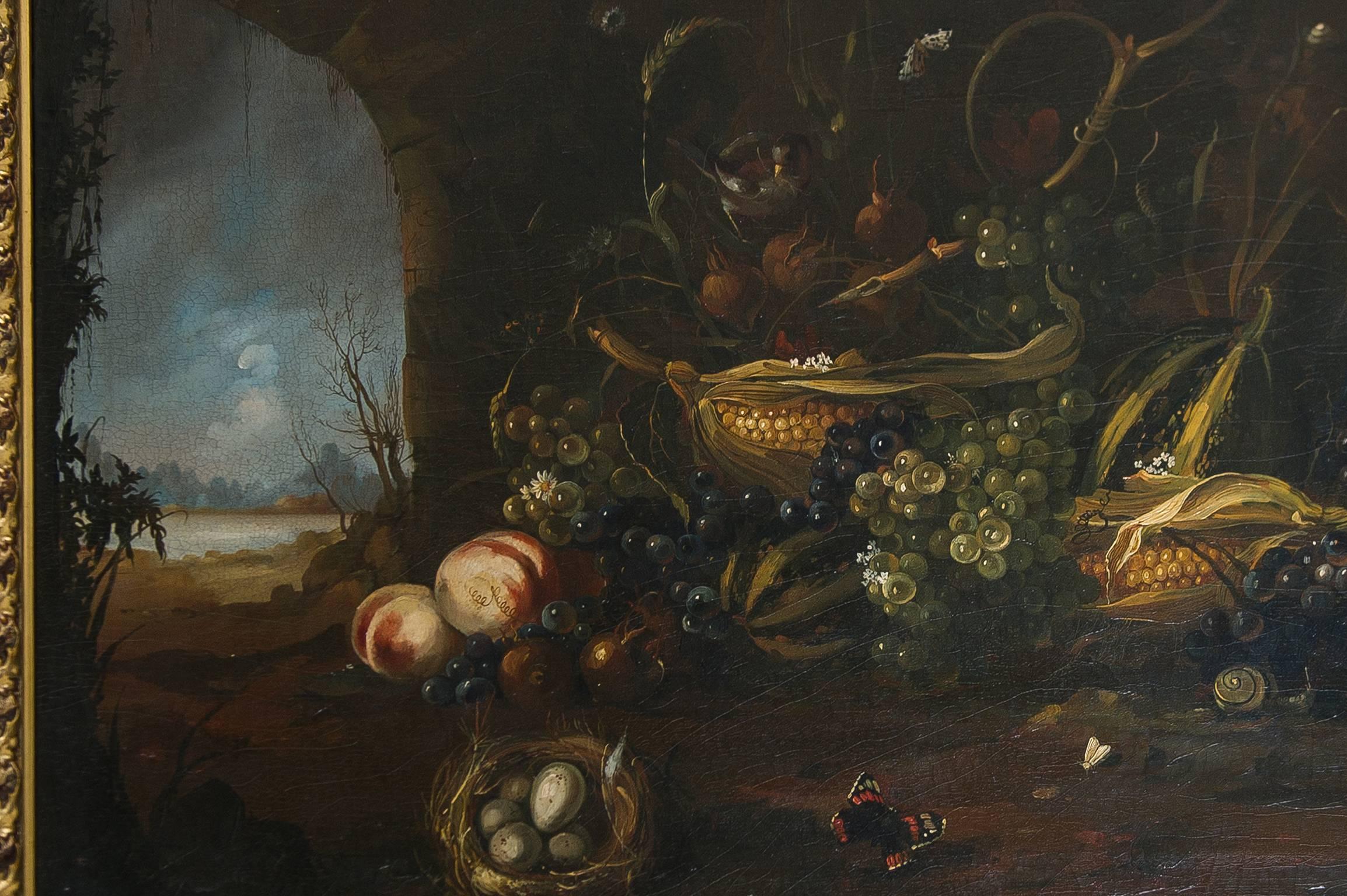 Giltwood Italian  Still Life Painting Oil on Canvas in Flemish Style For Sale