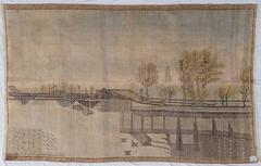 Vintage Hand-Knotted Samarkanda Rug, Wool, Surreal Landscape, 1930