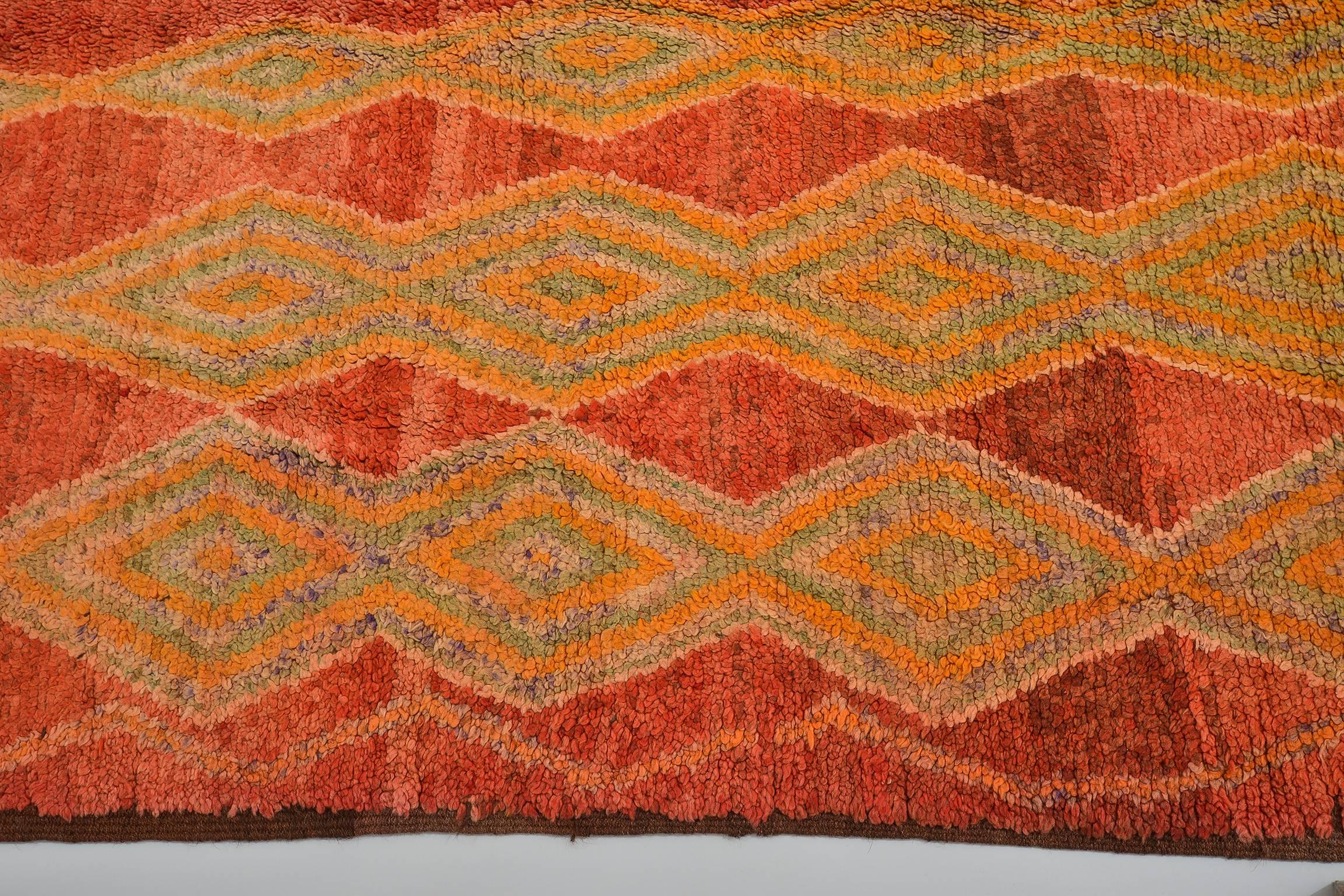 Hand-Knotted Vintage Unusual REHAMNA Moroccan Carpet For Sale