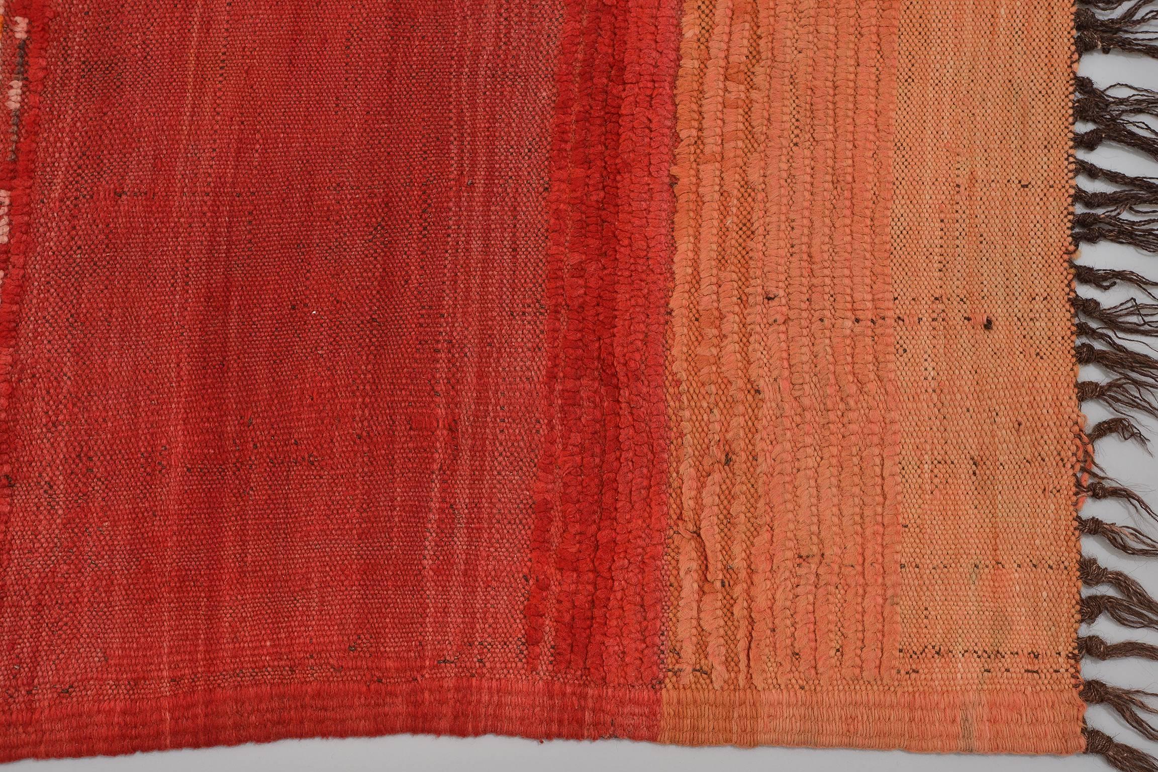 Hand-Knotted Unusual Old  Moroccan Red Carpet For Sale