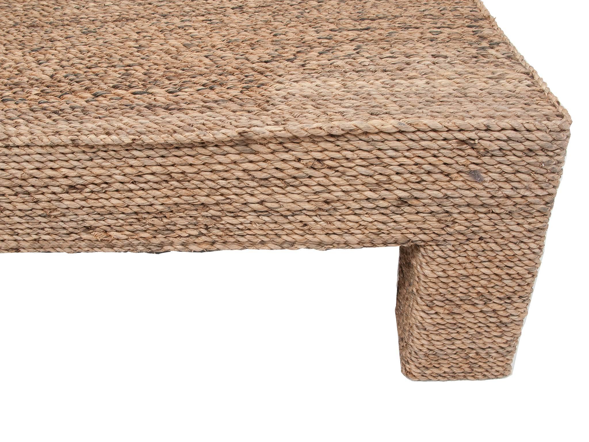 French Square Coffee Table, Covered with Rope. For Sale
