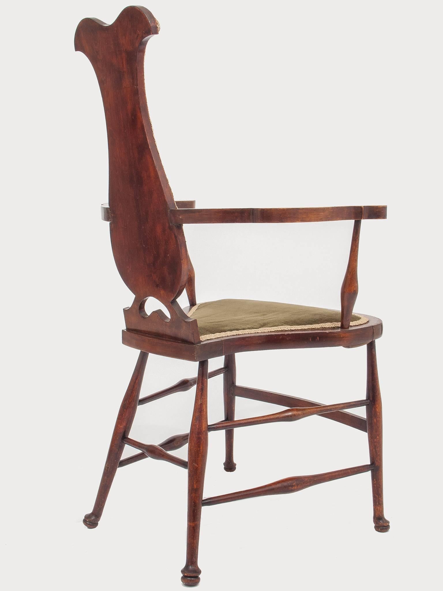 M/1753 -  Nice Edwardian English high chair, velvet coated.  Light and comfortable.
 It may be the best armchair to put in front of Your desk or on the porch to read the newspaper.