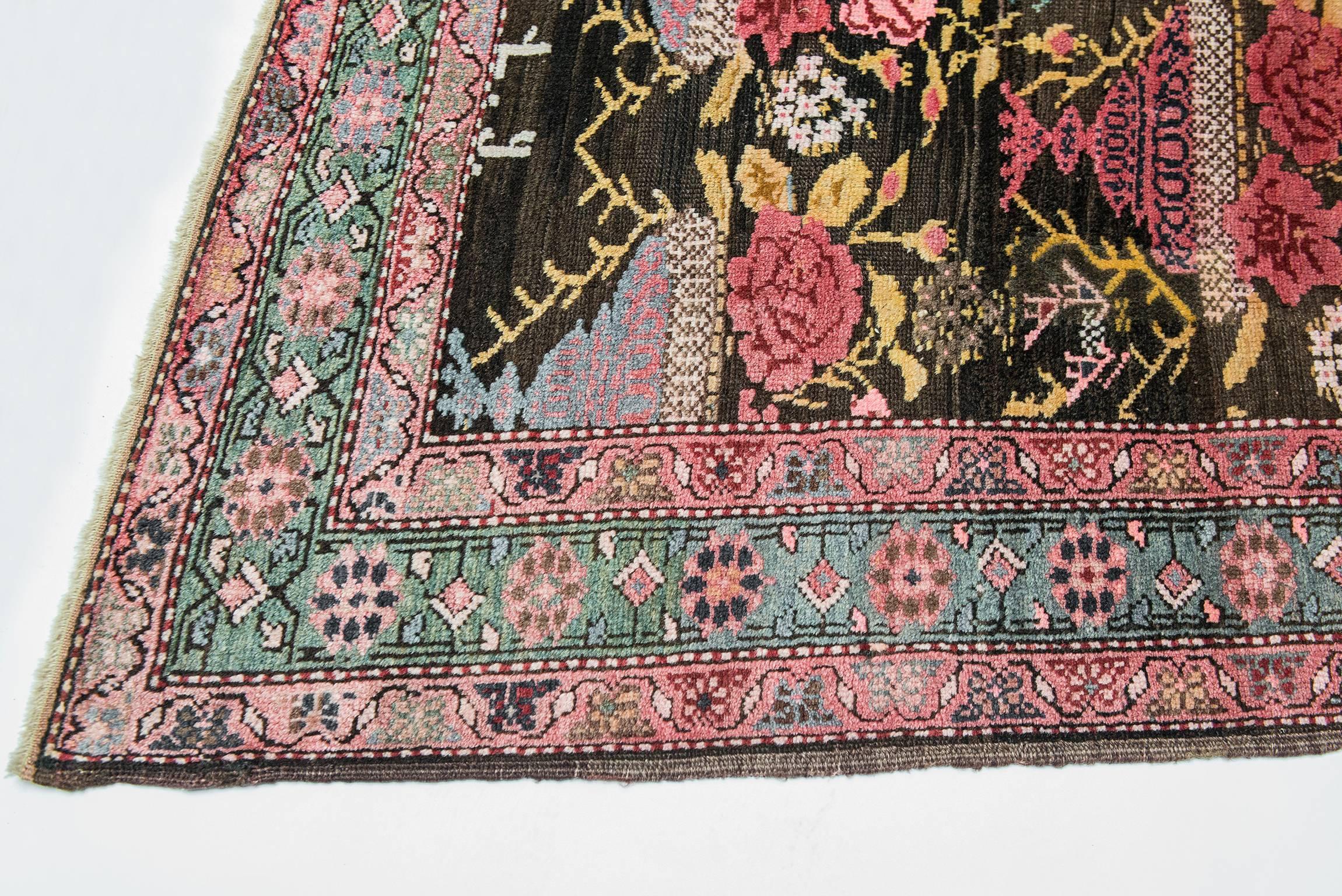 Hand-Knotted Antique Karabagh Collectible Rug, Full of Bouquets of Roses For Sale