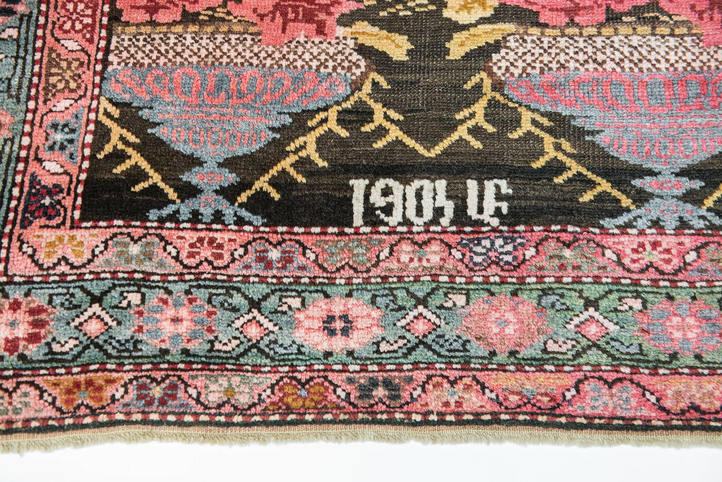 Wool Antique Karabagh Collectible Rug, Full of Bouquets of Roses For Sale