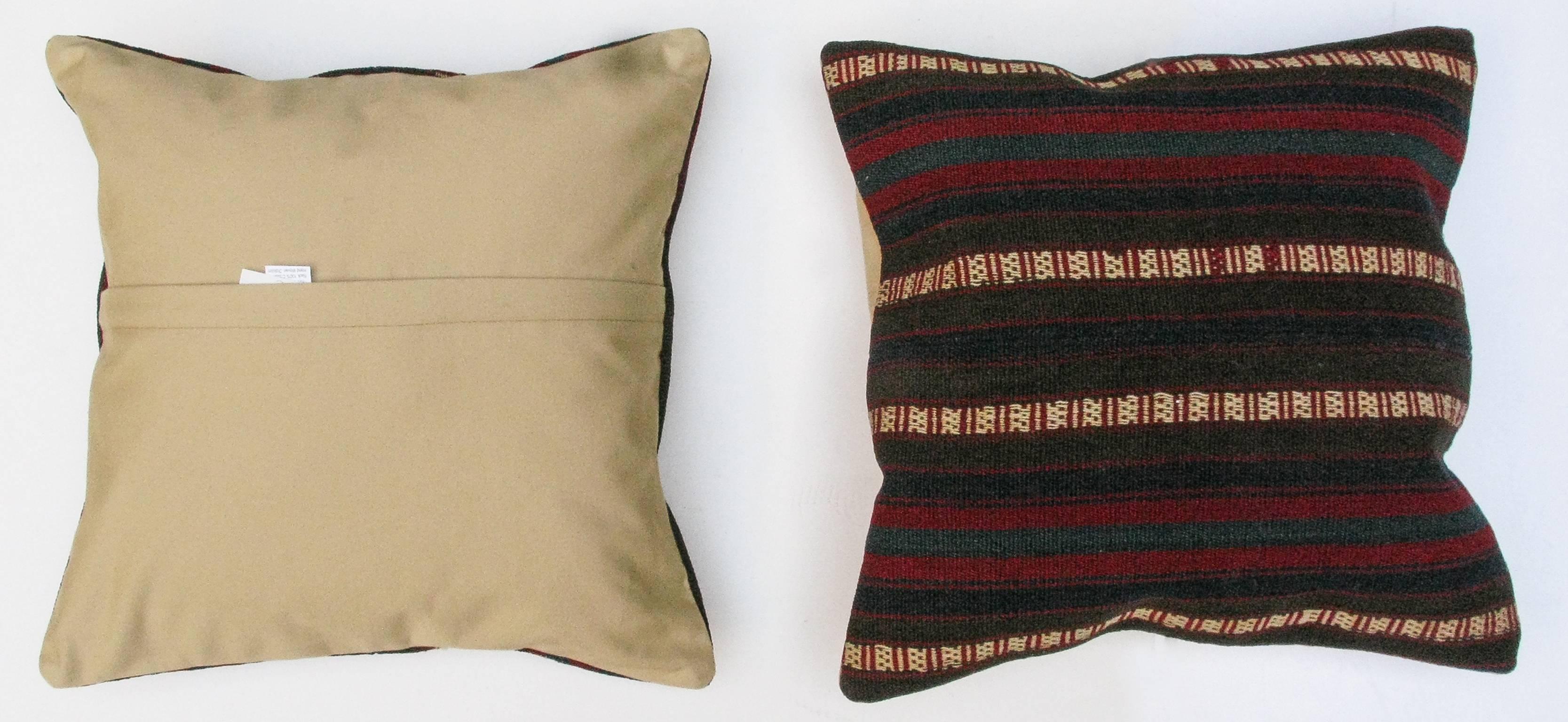 Hand-Woven Set Antique Pillows Made Out of a 19th Century Turkish Kilim