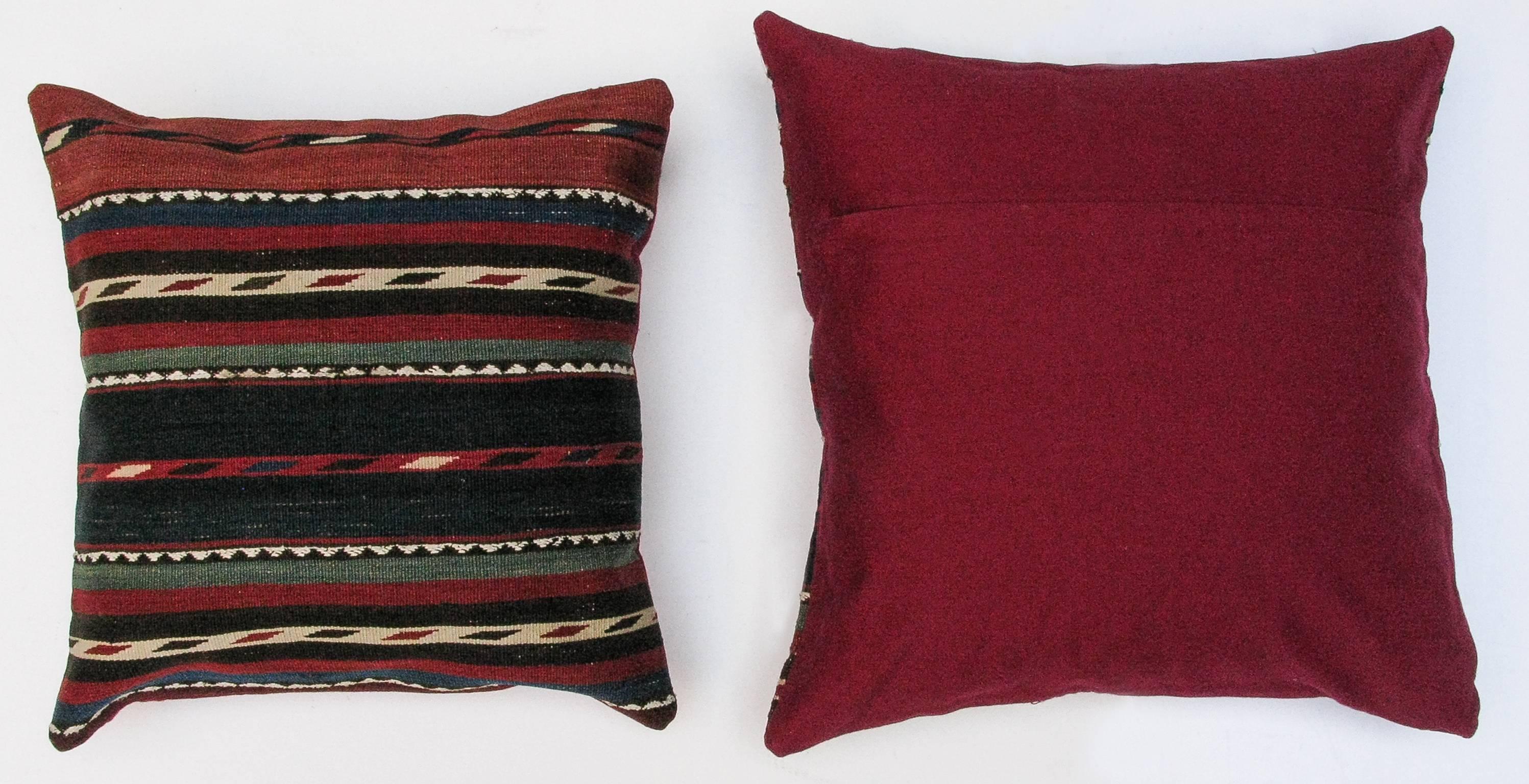 Folk Art Pillows Made Out of 19th Century Shahsavan Caucasian Kilim For Sale