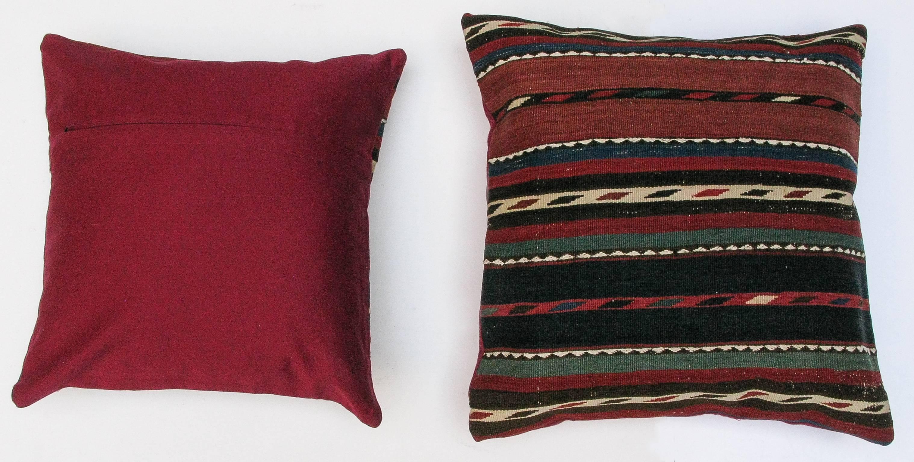 Hand-Woven Pillows Made Out of 19th Century Shahsavan Caucasian Kilim For Sale