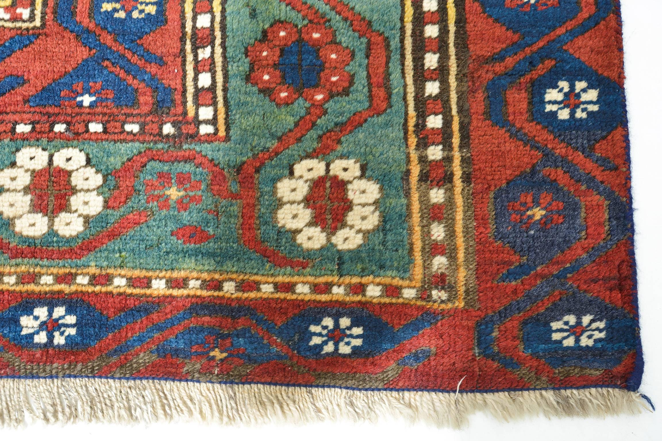 Hand-Knotted Antique Caucasian  KAZAK Rug with Original Colors For Sale