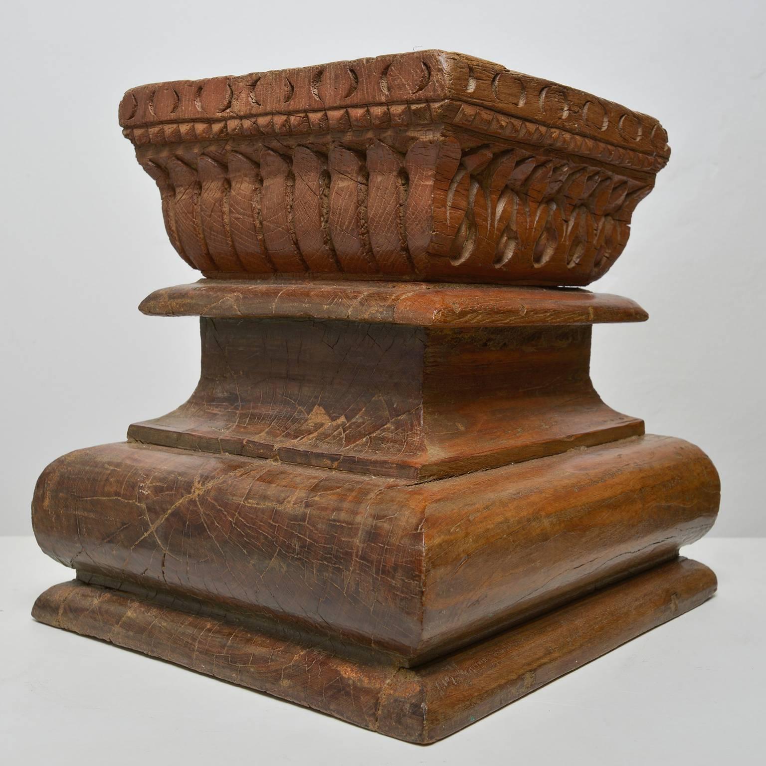 Agra Side Table or Stool, Old Asian Teak Sculpture Capitals