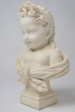 White Marble Statue : Smiling Little Girl Sculpture