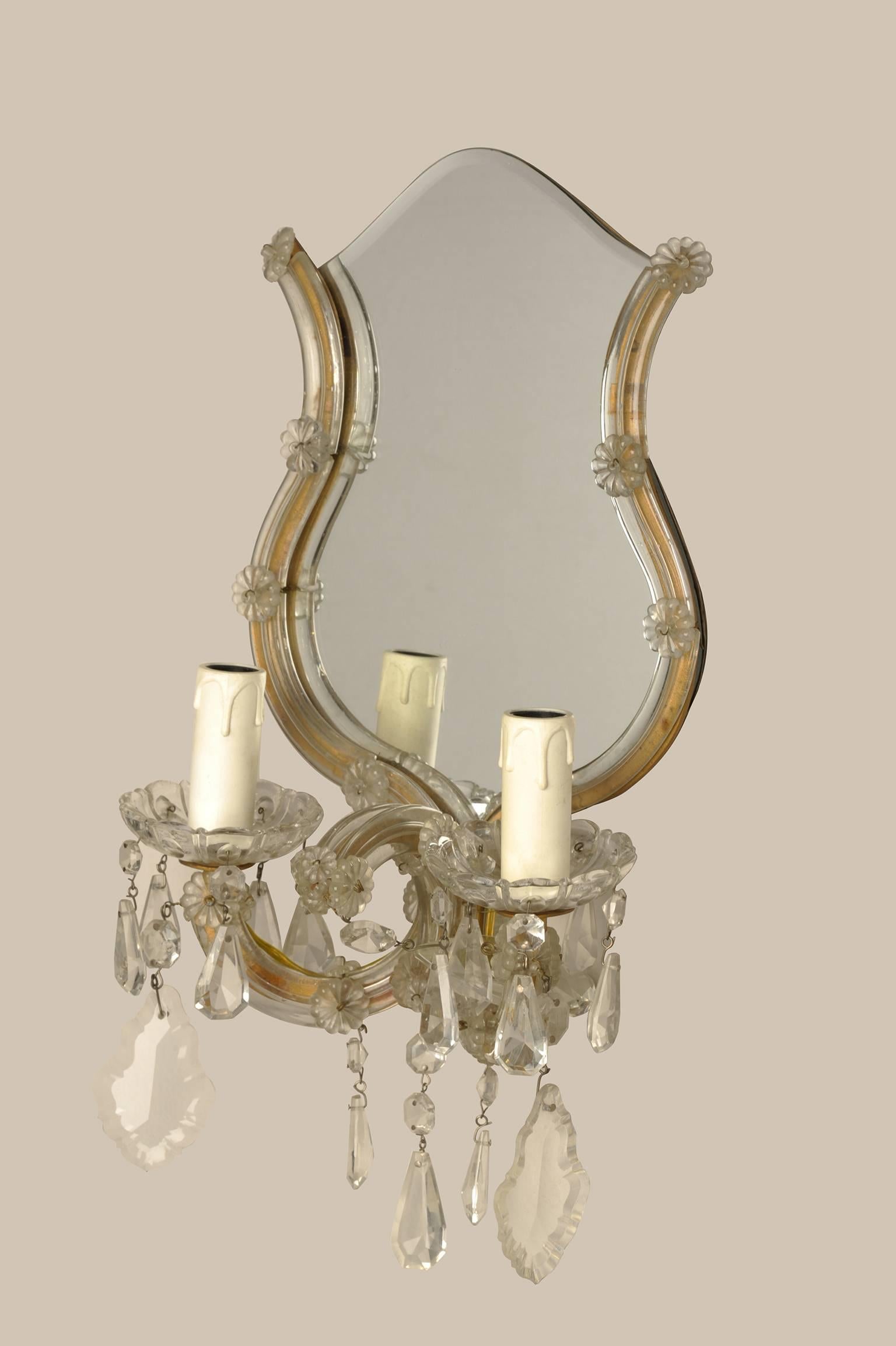 Italian  Vintage Murano Crystal Mirrored Sconces, Divisible For Sale