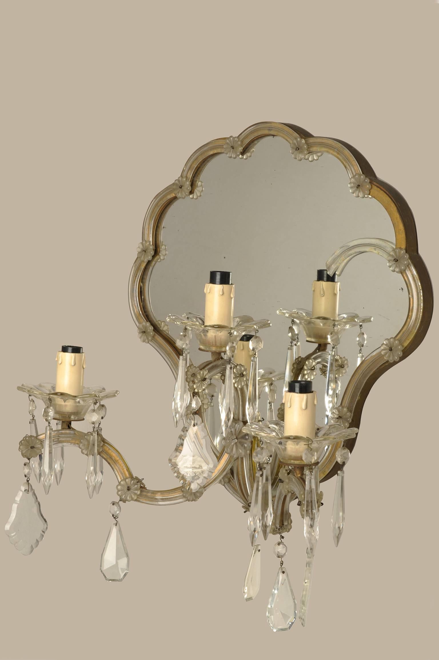 Interesting collection of vintage Murano crystal mirrored wall sconces, model 