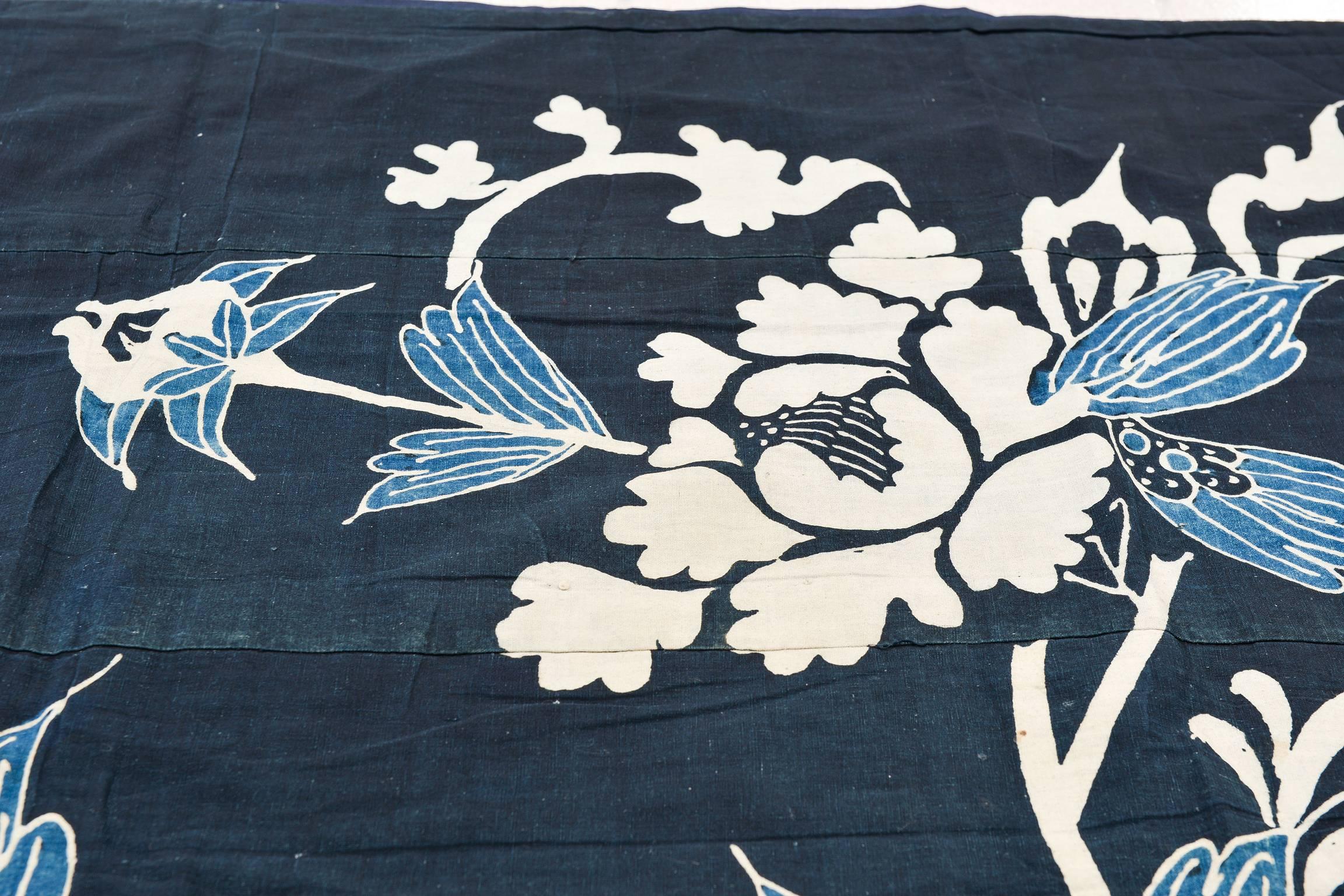 Cotton  Japanese Indigo Antique Boro Futon Cover or Wall Panel For Sale