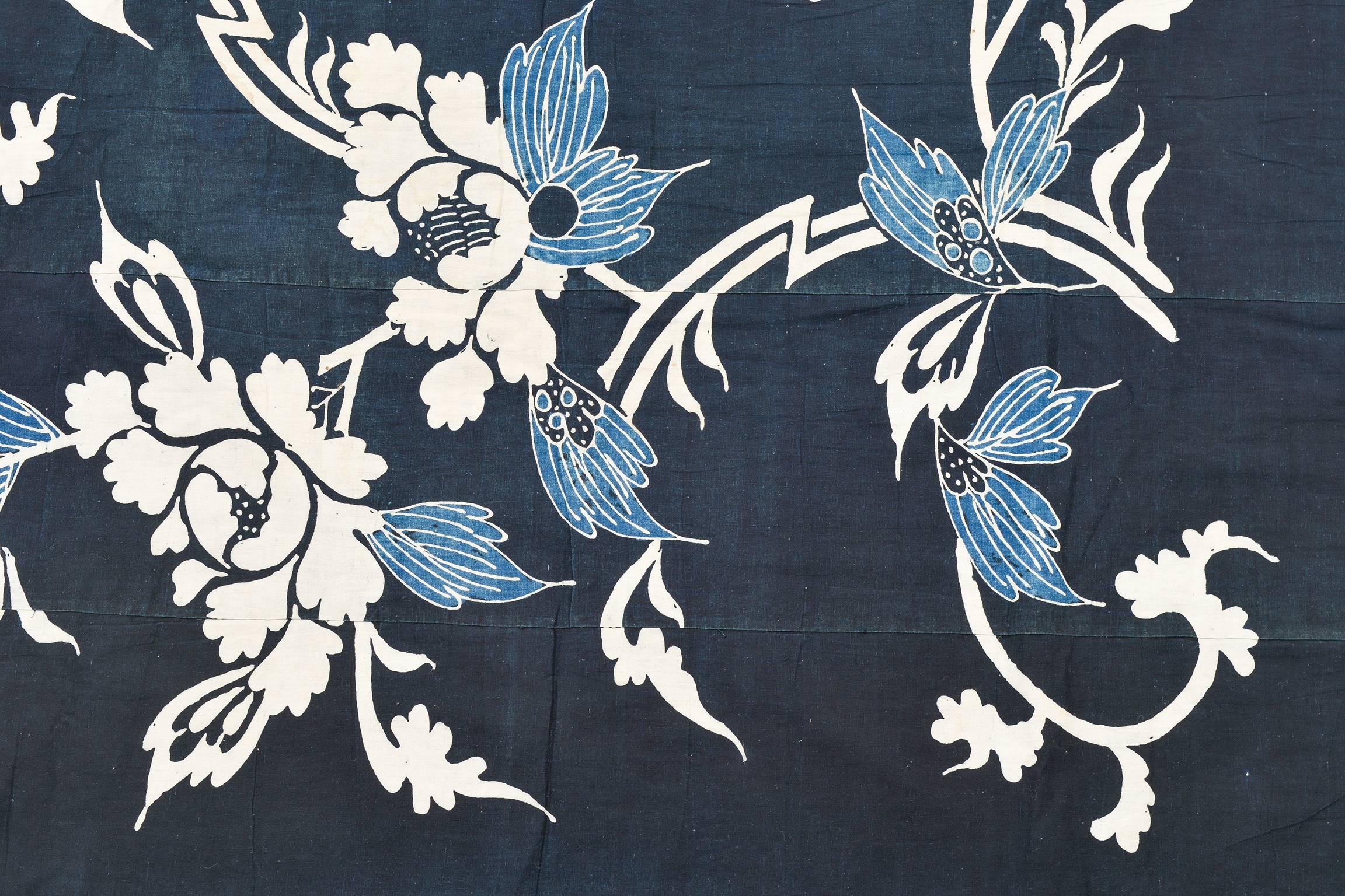 Japonisme  Japanese Indigo Antique Boro Futon Cover or Wall Panel For Sale