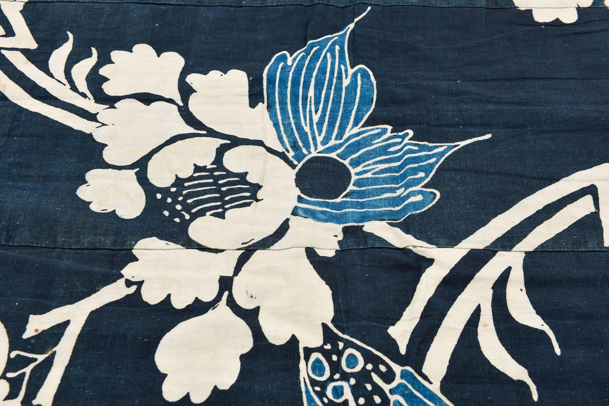 20th Century  Japanese Indigo Antique Boro Futon Cover or Wall Panel For Sale