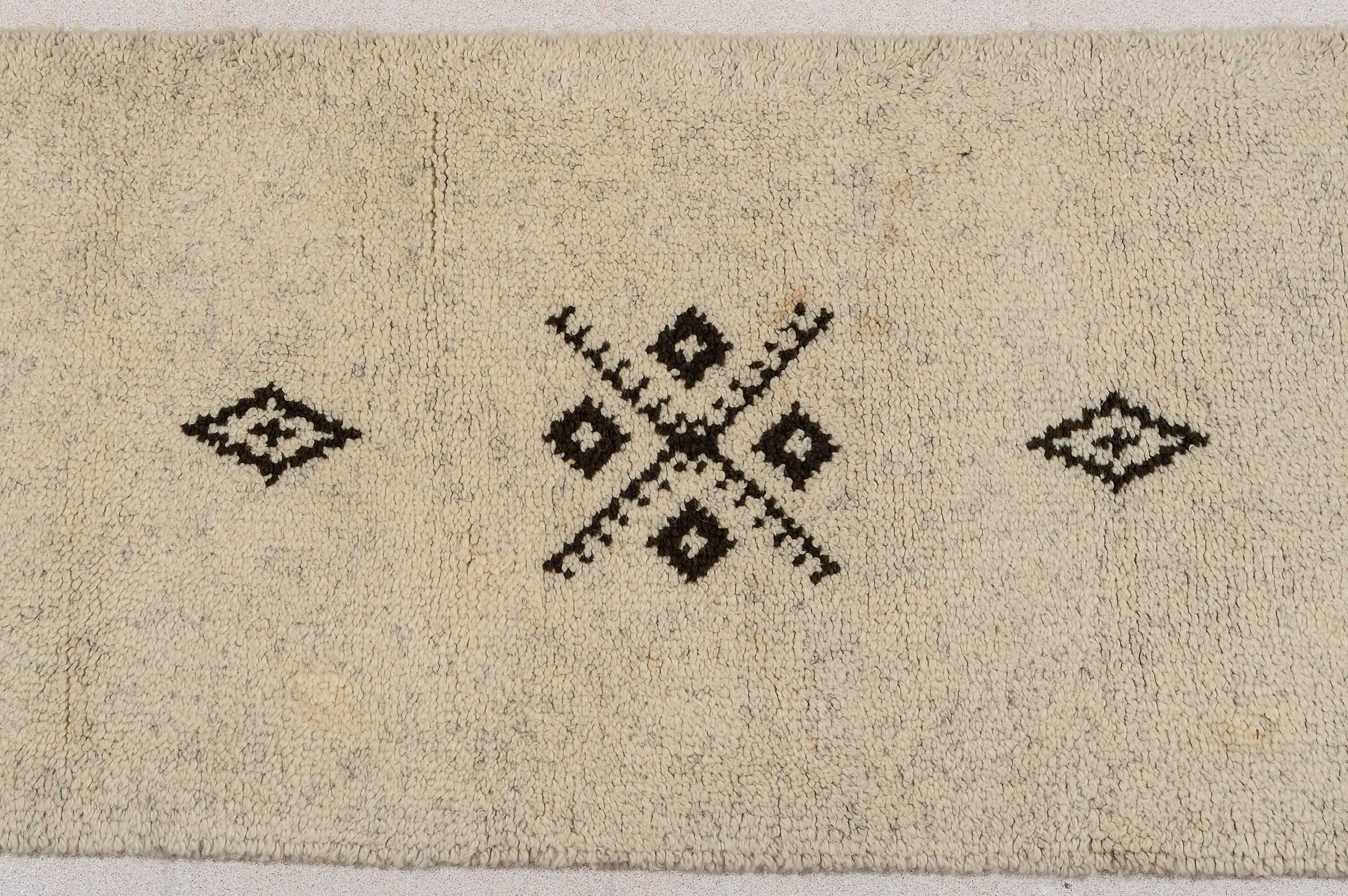 Hand-Knotted Minimal  White Moroccan or Tulu Runner For Sale