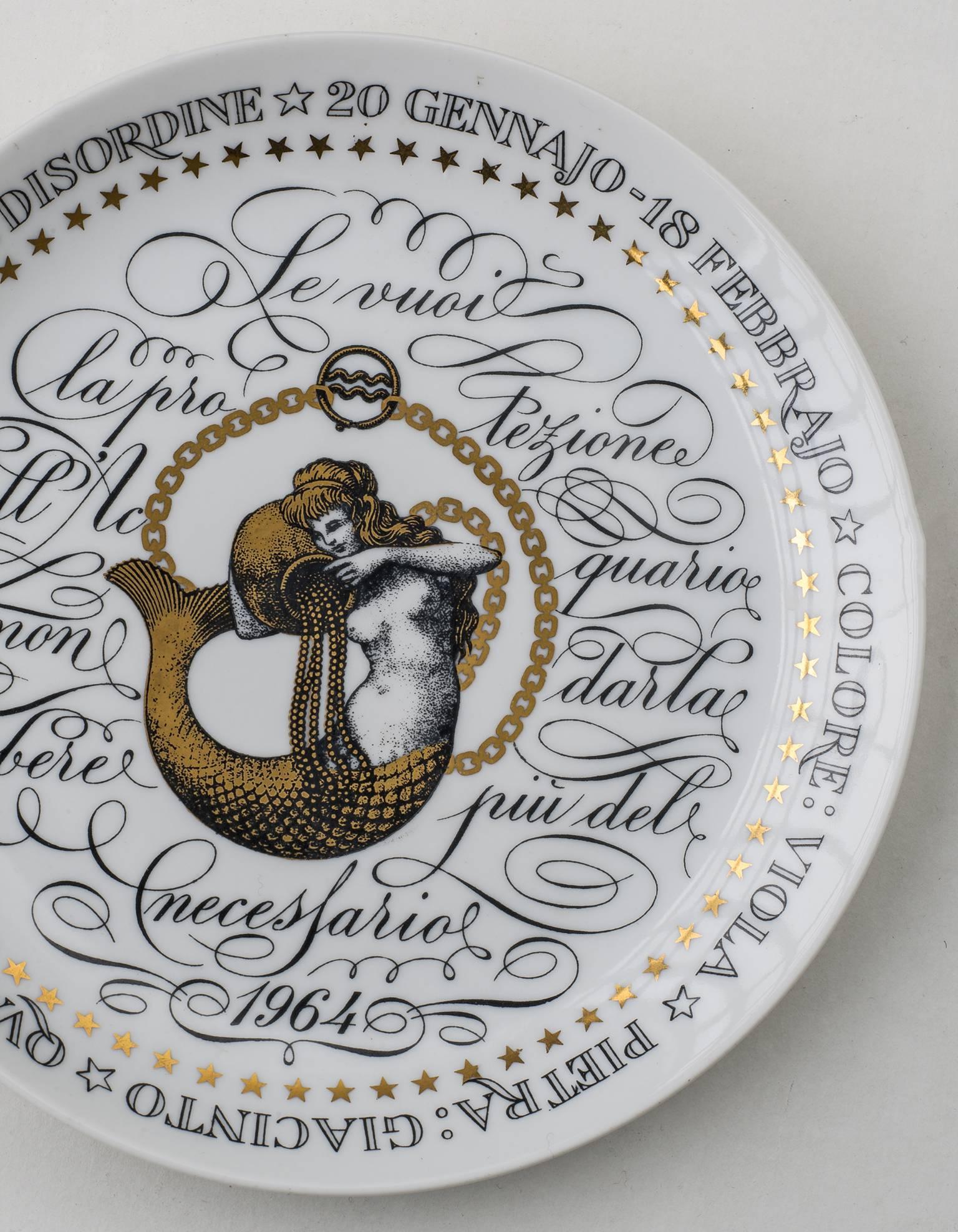 Gilt Vintage Fornasetti Zodiac Dish Acquarium, 1964