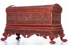 Burmese  Lacquered and Engraved Wooden Box