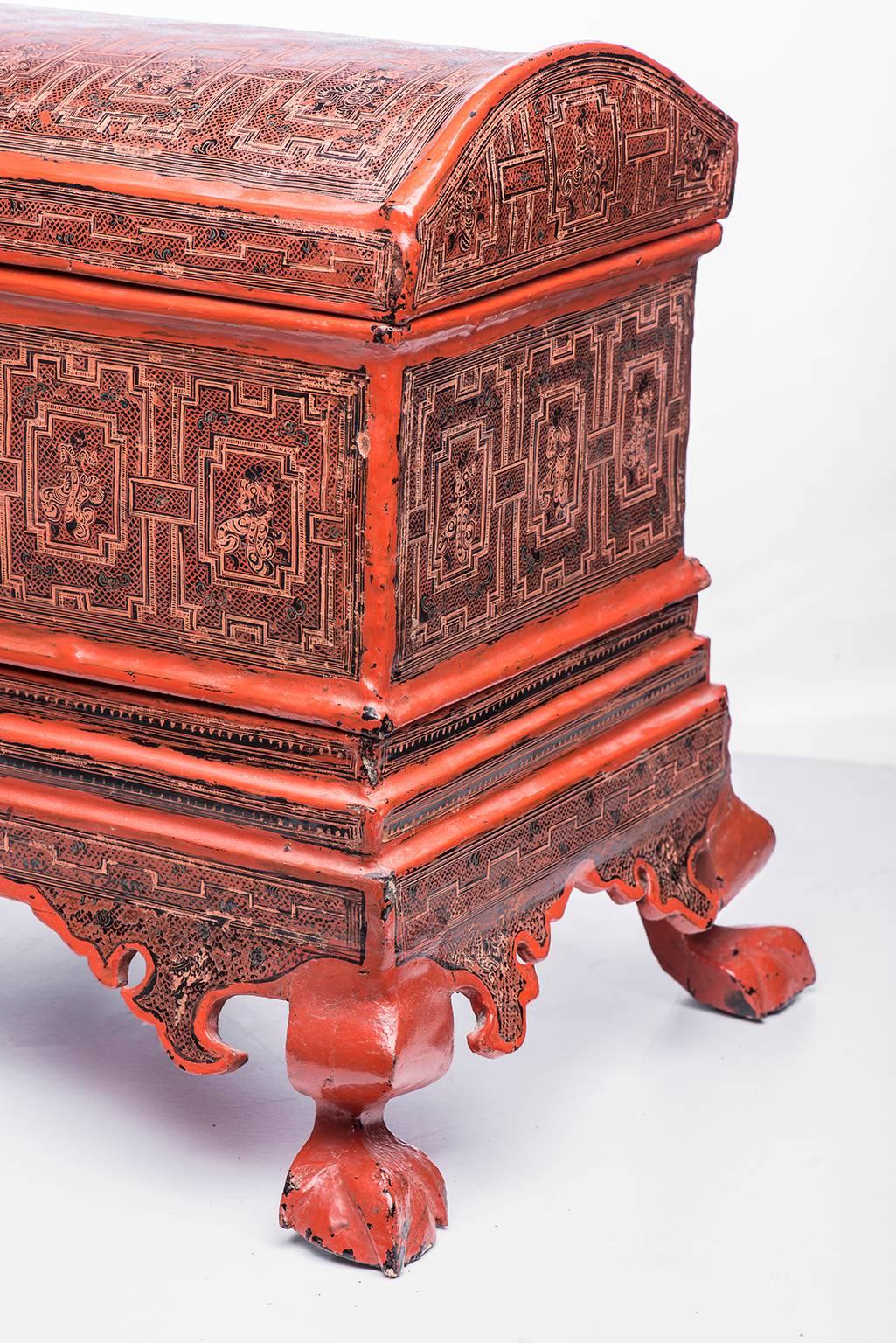 Other Burmese  Lacquered and Engraved Wooden Box For Sale