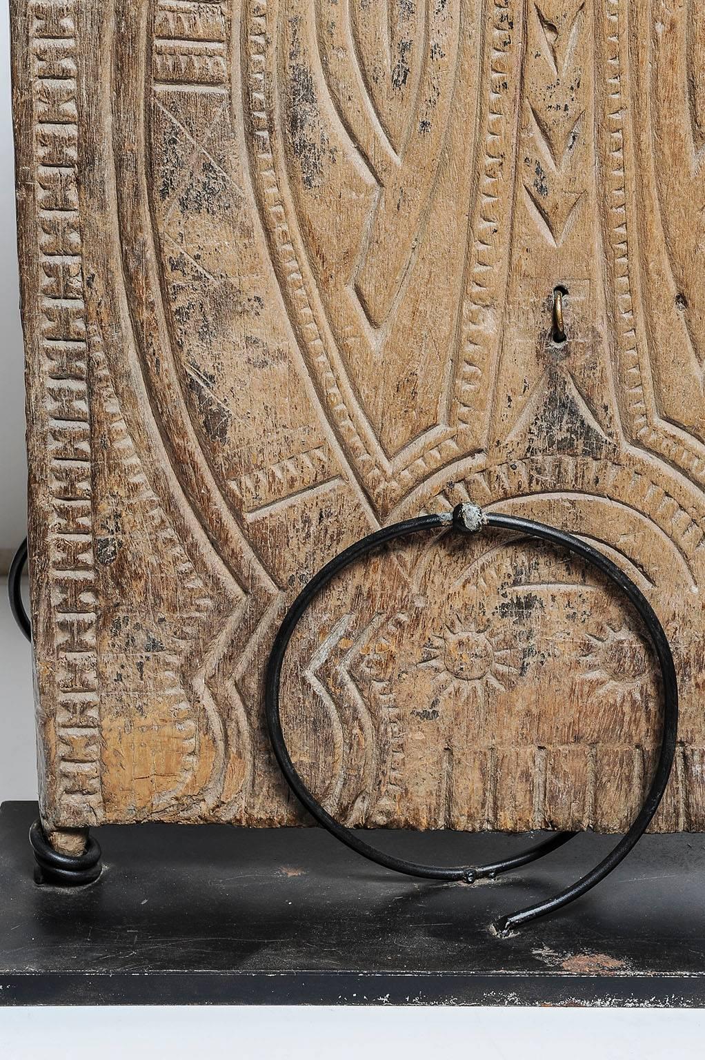 Hand-Carved Modern Sculpture  with a Primitive Borneo Door For Sale