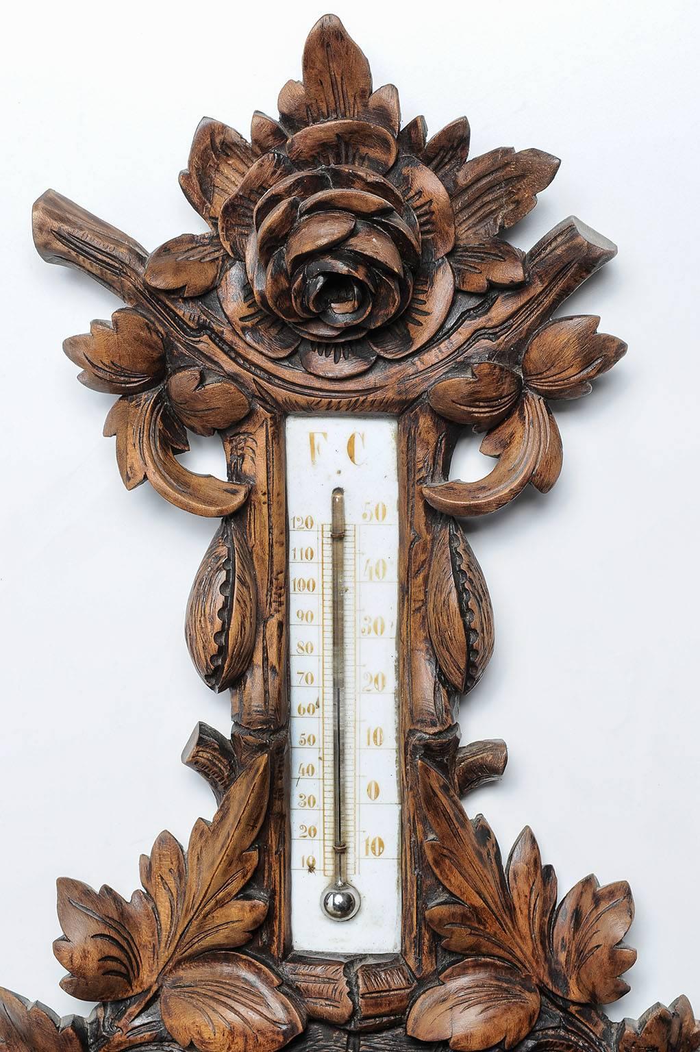 German Black Forest Old Barometer and Thermometer like a Wall Sculpture