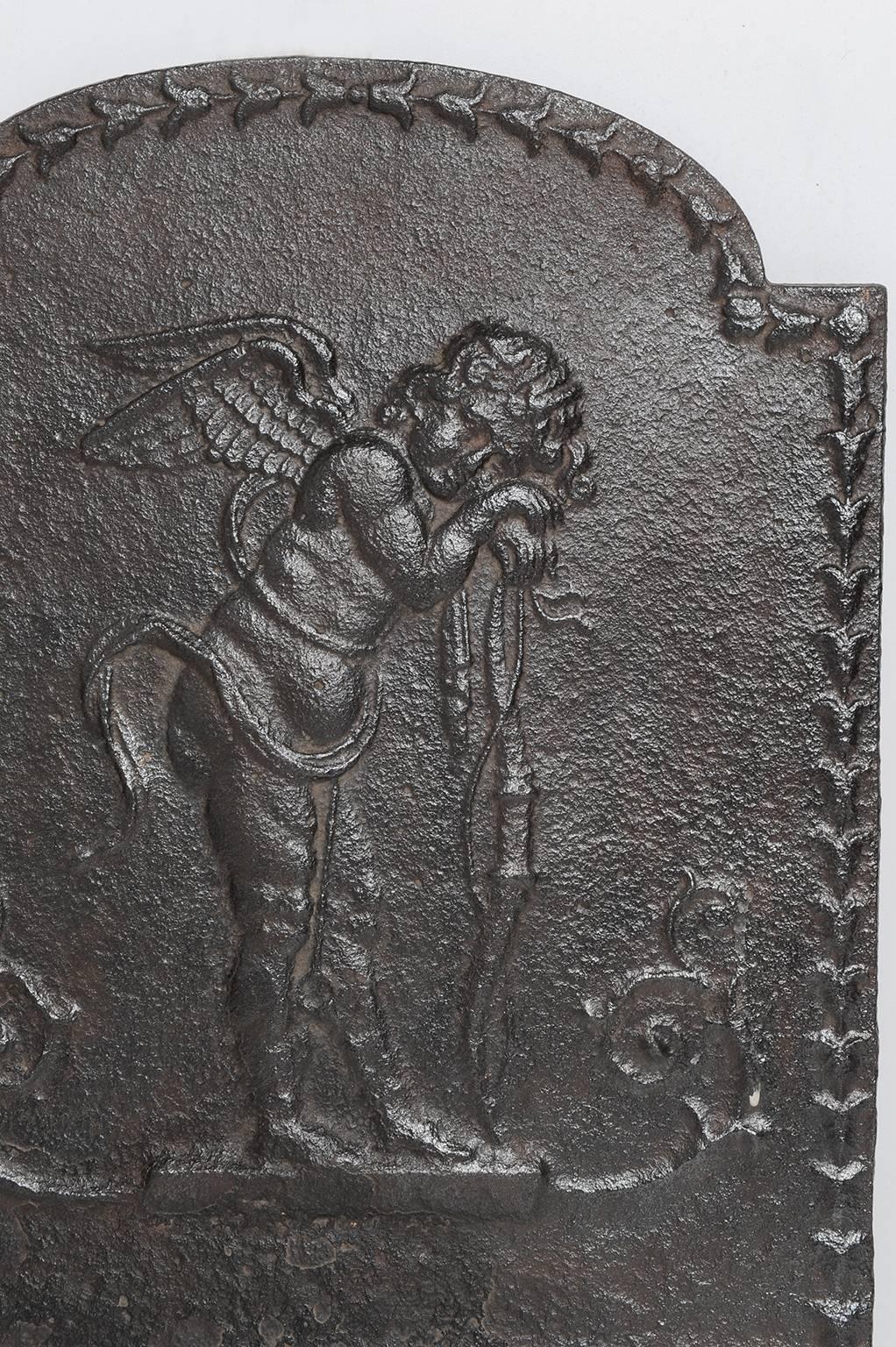 Romantic  Fireback with Cupid God of Love - Good Also on Wall For Sale
