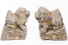 Stone Archaic China Lions or Dogs Foe Sculpture, probably Ming Dinasty