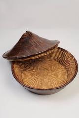 Leather-Covered Indian Basket with Lid