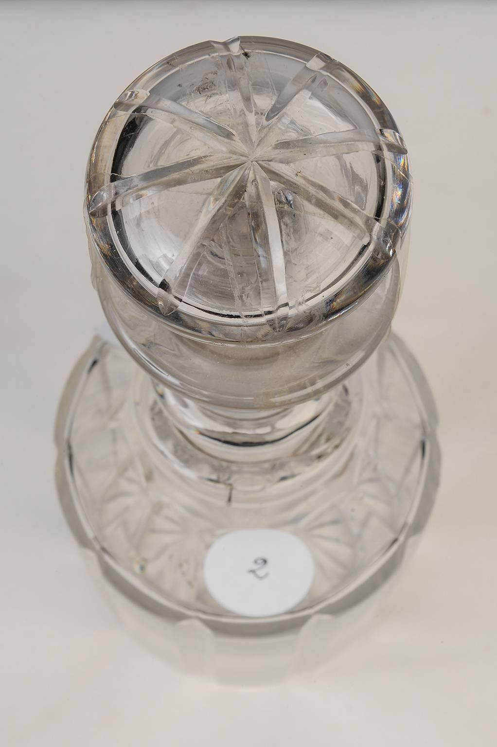 For Your bar corner or for table service:
N.1) O/3232 Old English decanter bottle. Measures: Diameter cm.10; height 24 cm. € 400
N.2) O/ 6554 Old English decanter bottle. Measures: 10, H. 26.                                 € 400
N.3) O/ 3237 Old