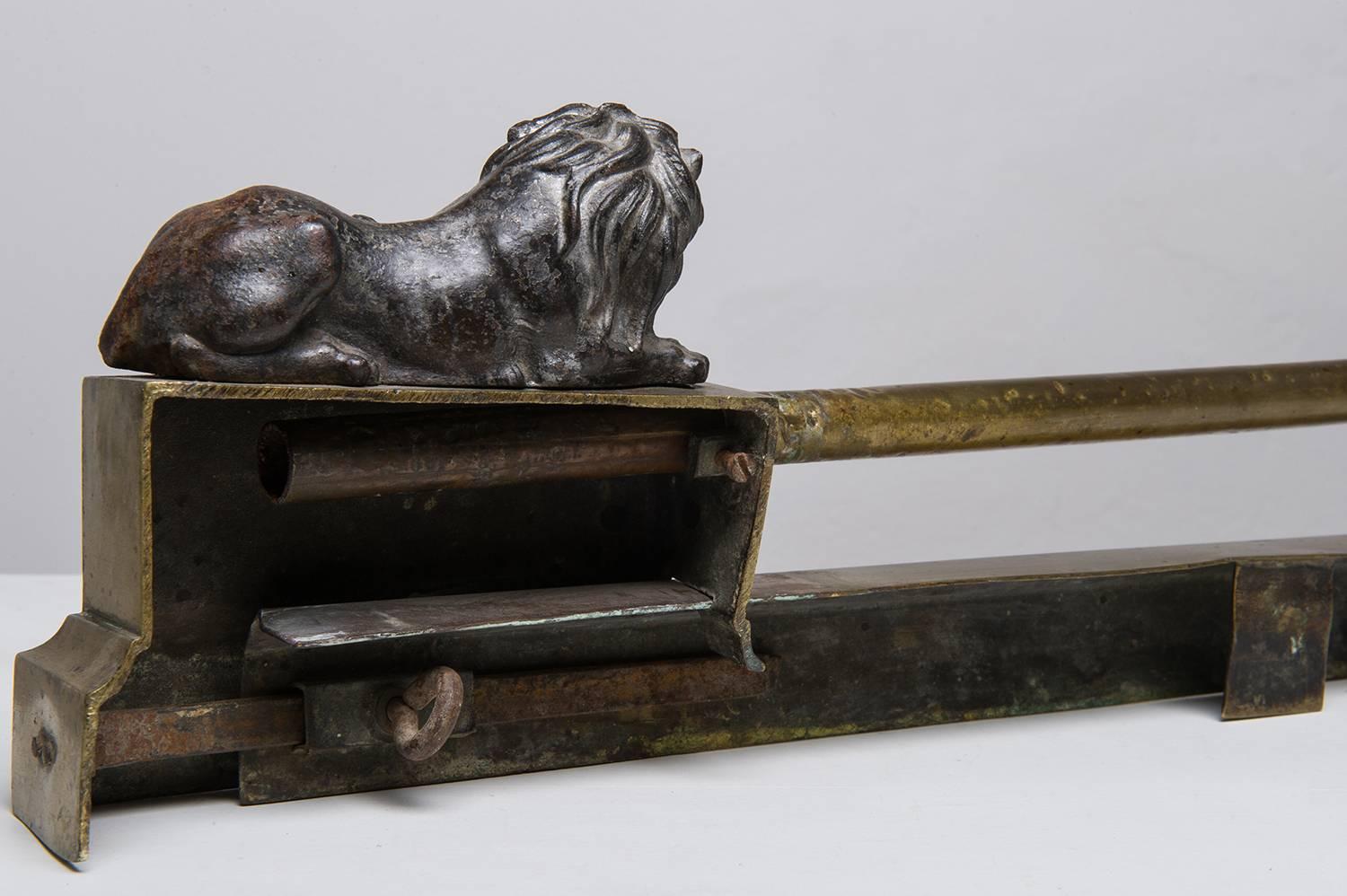 Cast Fireplace Fender with Bronze Lions