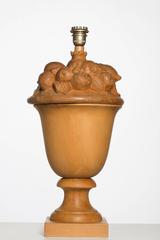 Wooden Tuscan Lamp with Hand Carved Fruits for a Country Home