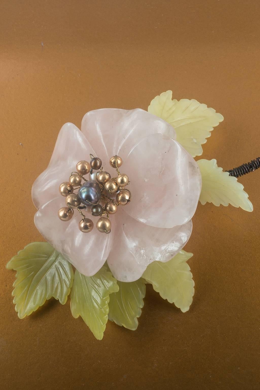  Necklace with Pink Quarz and Jade, Unique Italian Piece  In Excellent Condition In Alessandria, Piemonte