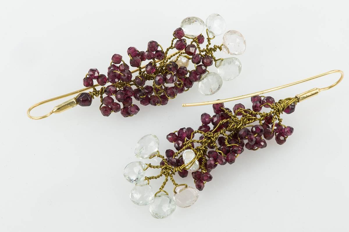 Anglo Raj  Earrings Acquamarina and Garnet on Gold For Sale