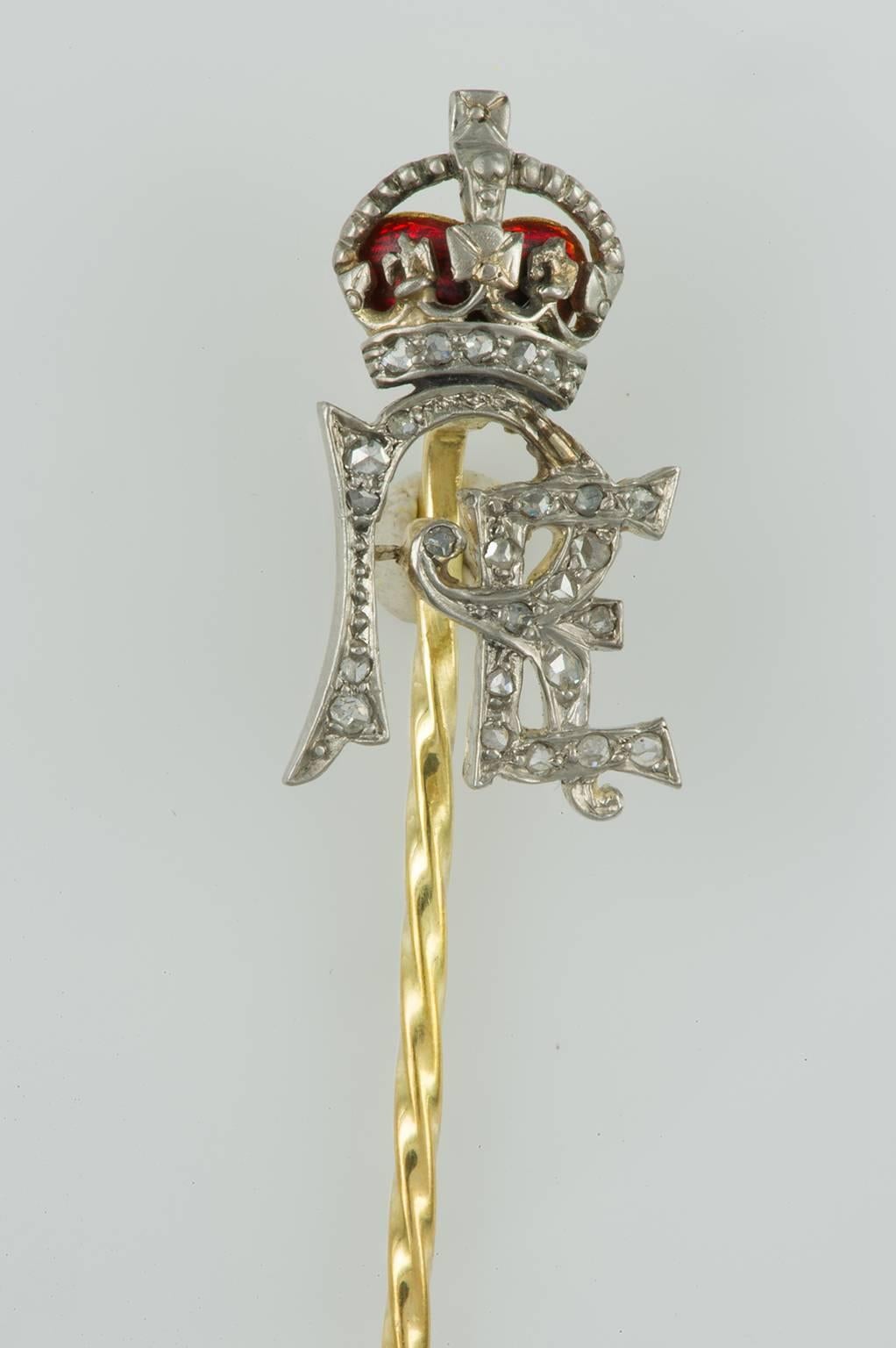 Baroque Revival Golden Hat-pin with little Brilliants and Crown