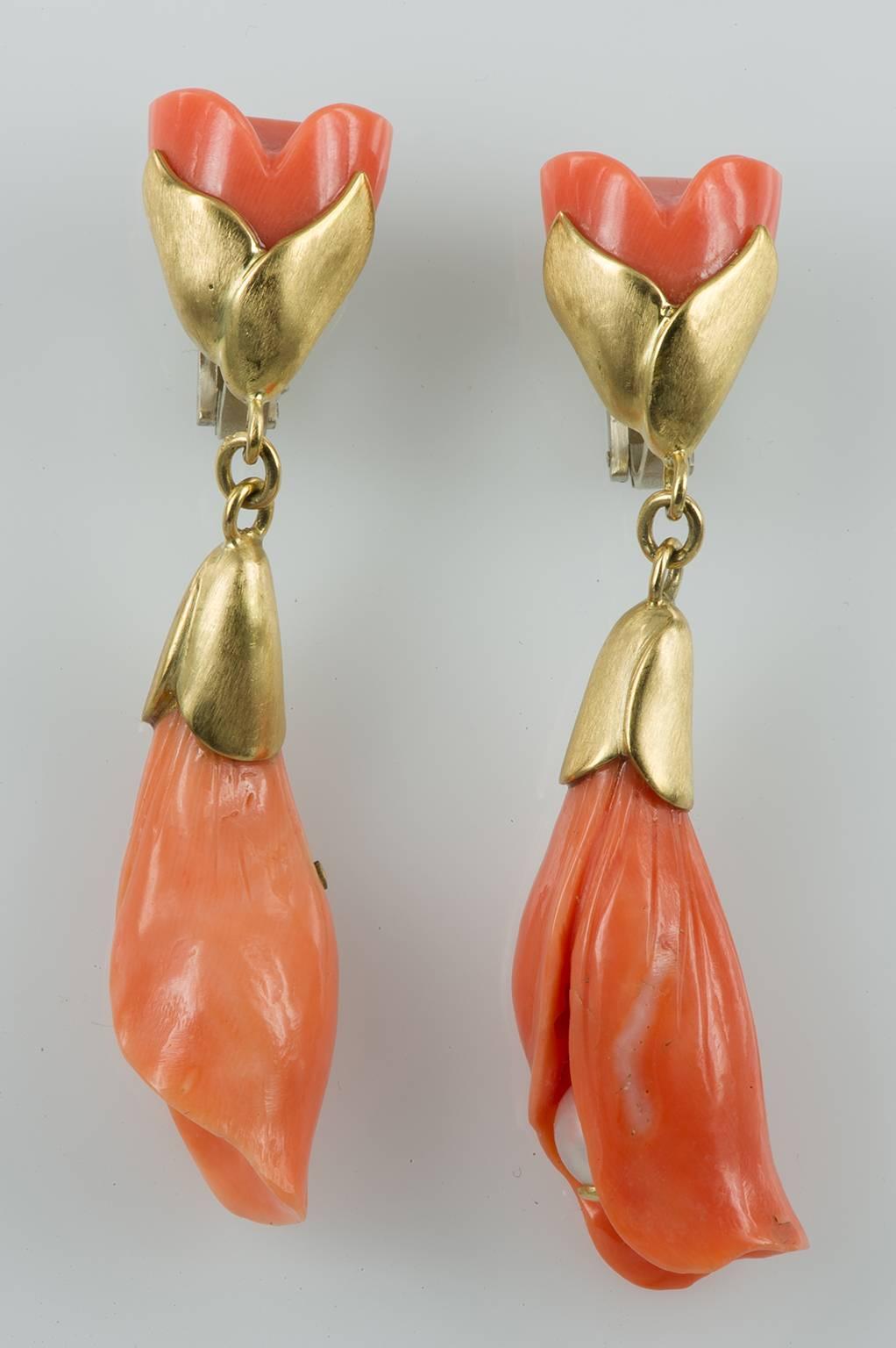  Sculptural  coral and pearl earrings,  flower 