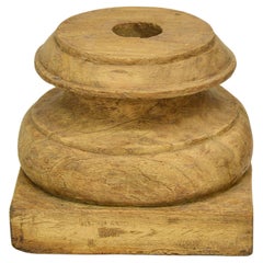 Hand-Carved Teak Square Wooden Capital, Antique Element from India