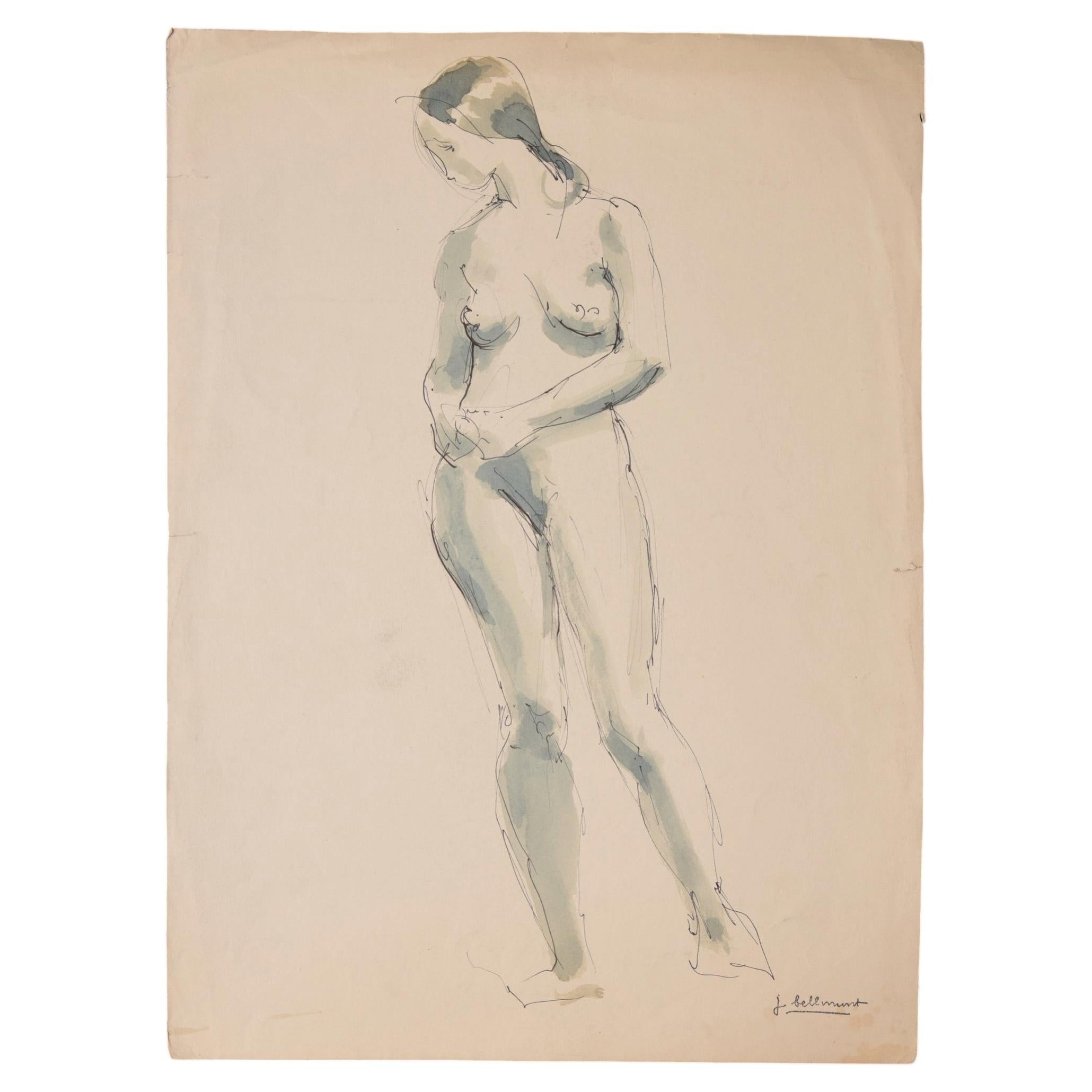 Dibujo a pluma de un desnudo femenino