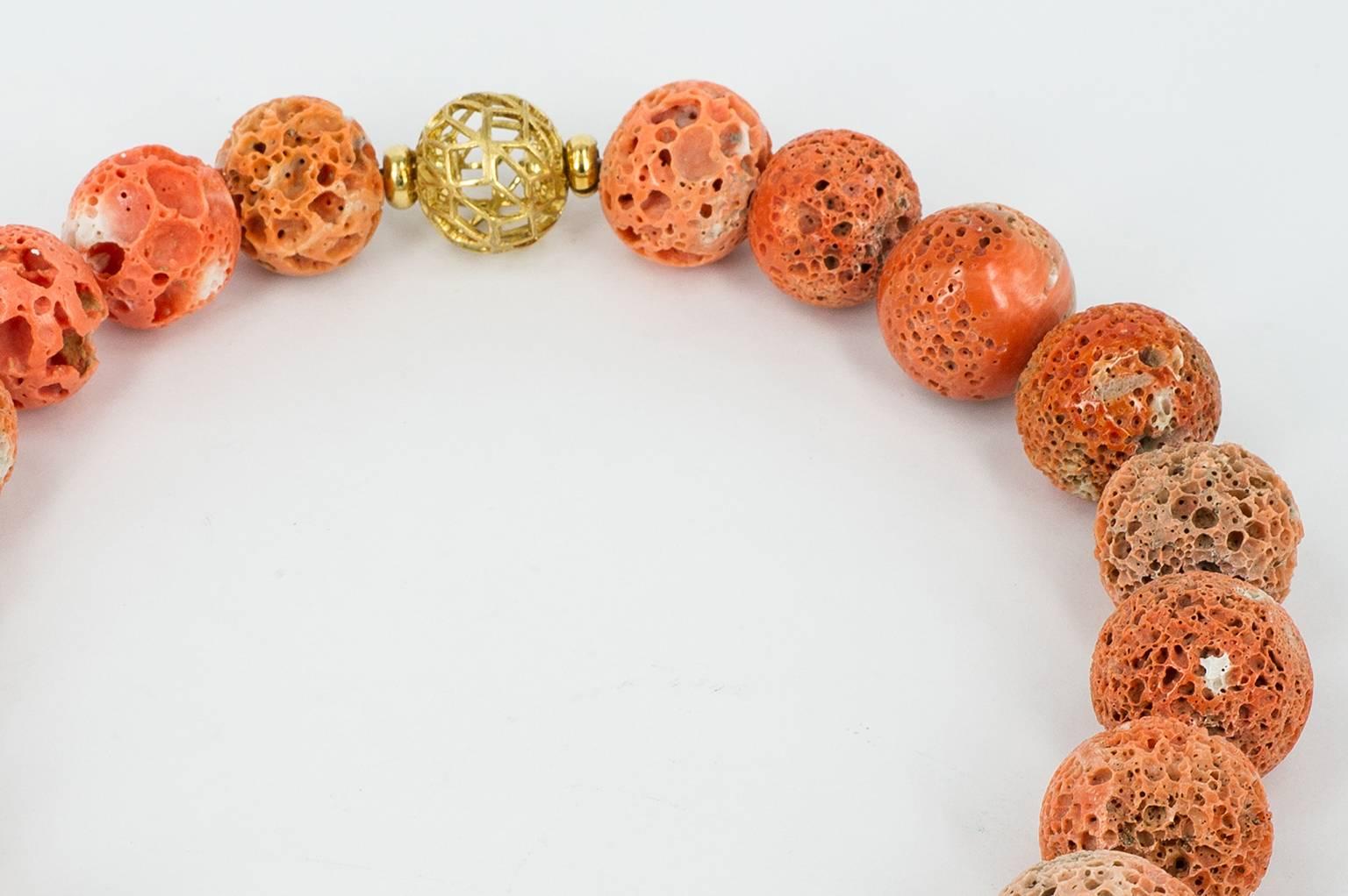 Italian Coral Madrepora Necklace with Gold For Sale
