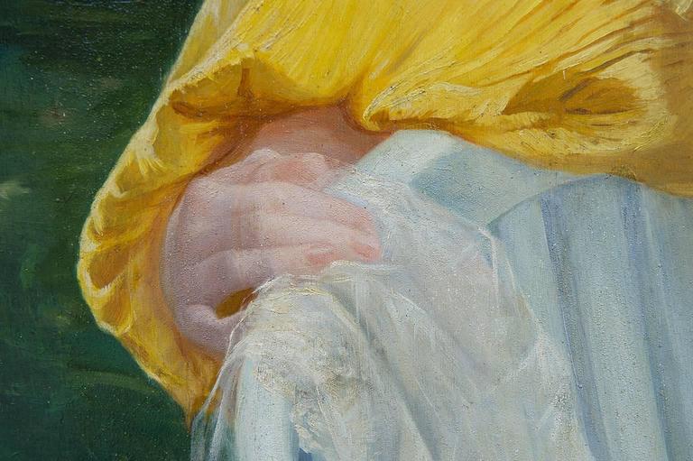 Old Painting “Lady in yellow dress” For Sale at 1stdibs