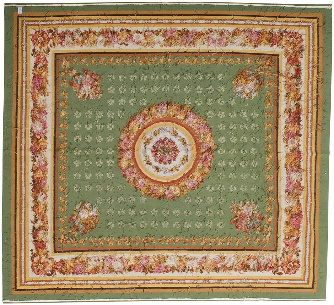Chinese carpet - copy of an antique French Aubusson, with the same design, colors and sizes, ( that was dated circa 1810, era Charles X.)  -  Not Needle Point -
nr. 670 -
That's a good price because I want to close my activities.