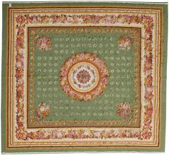 Square Modern Aubusson Green Carpet, not Needle Point