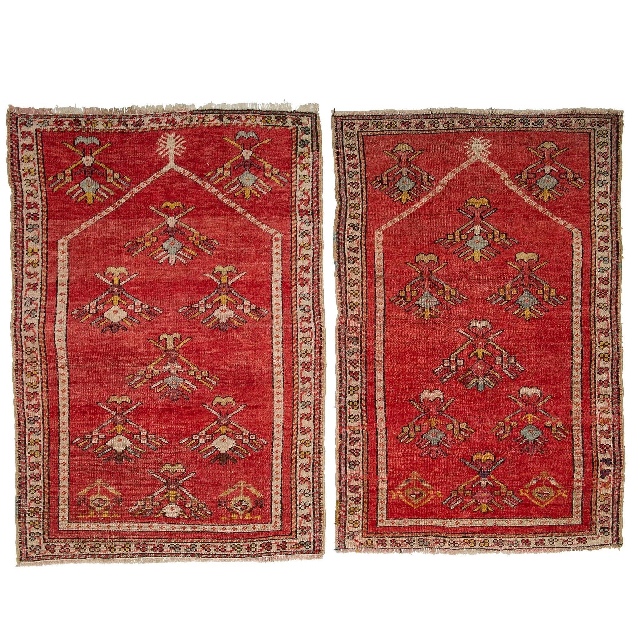  Pair of Antique KIRSHEIR Prayer Bed Side Carpets For Sale