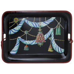  Hand-Painted Italian  Metal Tray for Table or Wall, with Base