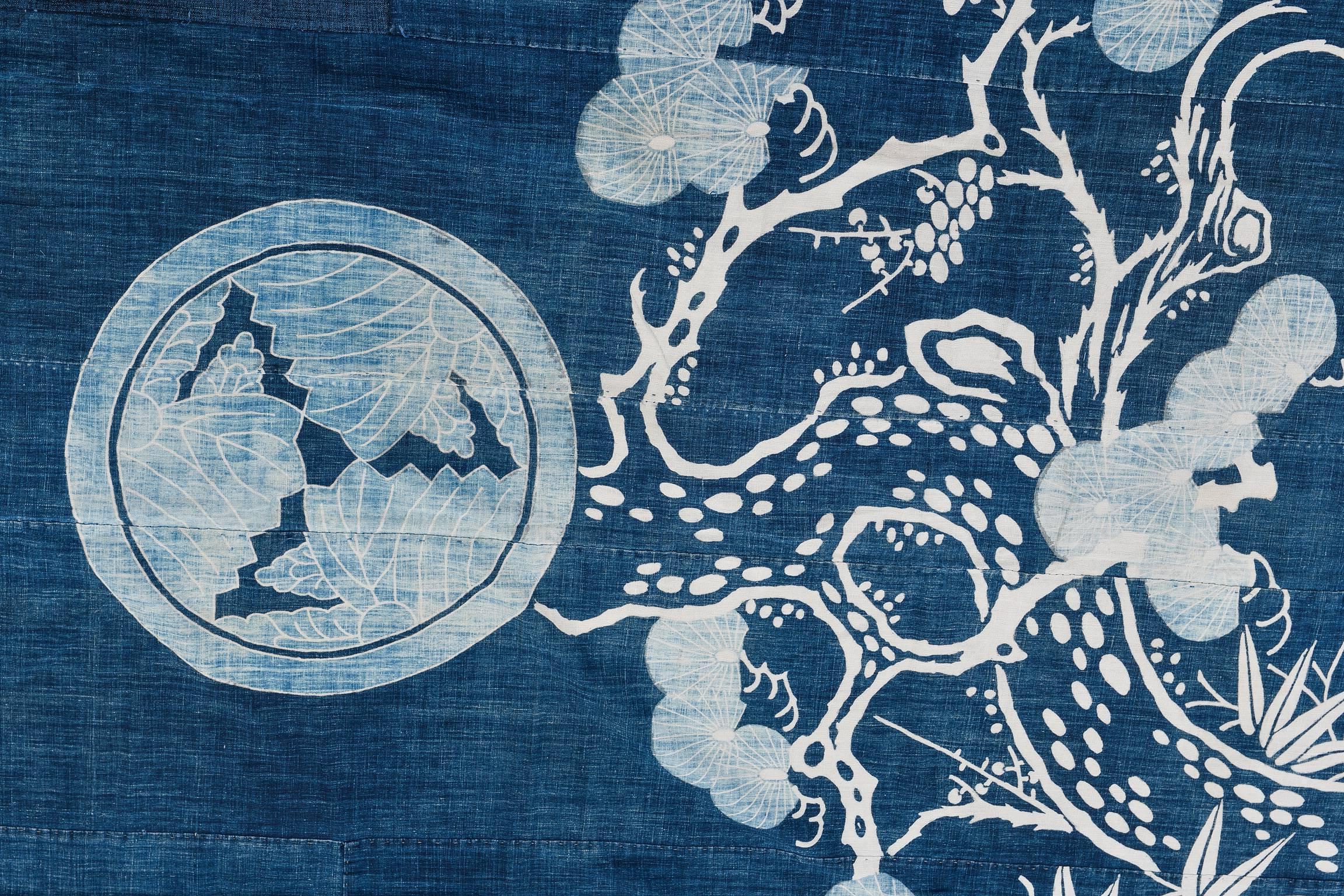 Japonisme Antique Rare Japanese Indigo Boro Futon Cover or Wall Decoration