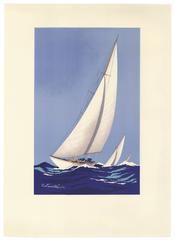 Pair of Mid-Century French Sailing Ships by Georges Fouillé