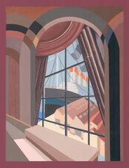 Pochoir by Edouard Benedictus of a Steamship, from Relais