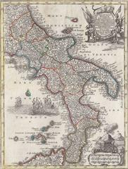 Hand-Colored Map of Southern Italy, circa 1744
