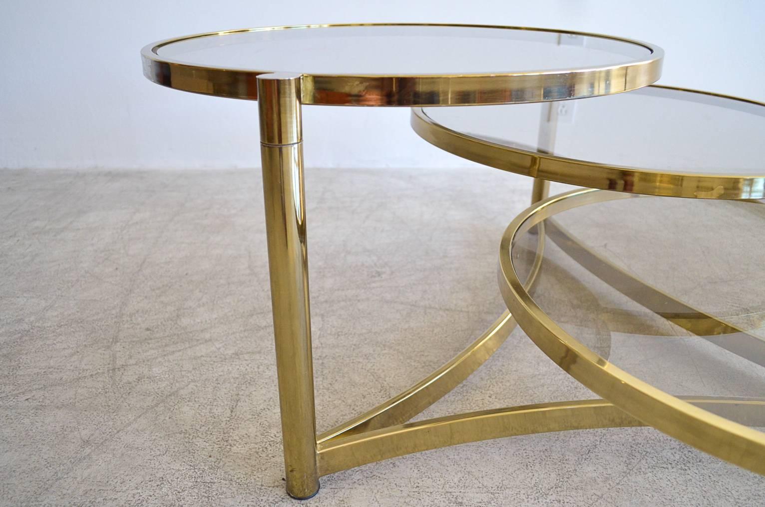 Mid-Century Modern Milo Baughman Tri Level Brass and Glass Swivel Coffee Table